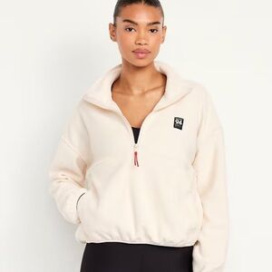 Old Navy Women's Cream Half-Zip Fleece Hoodie